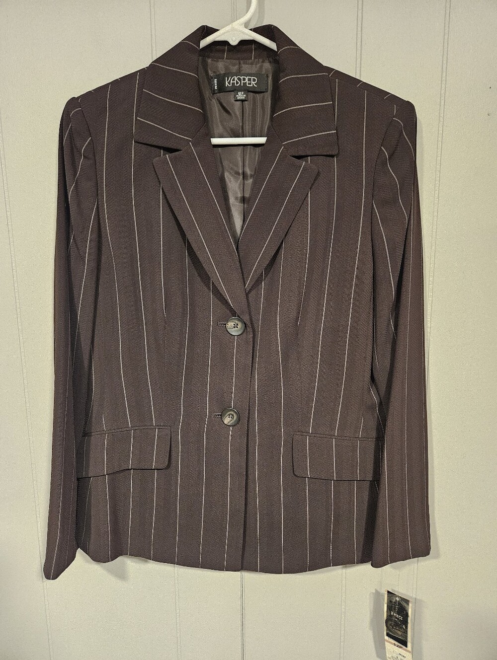 Kasper Petite Blazer Jacket Womens Size 12P Brown Striped Classic Career NWT